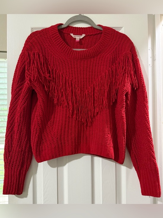 No Boundaries Sweaters - Red Fringe Crewneck Sweater